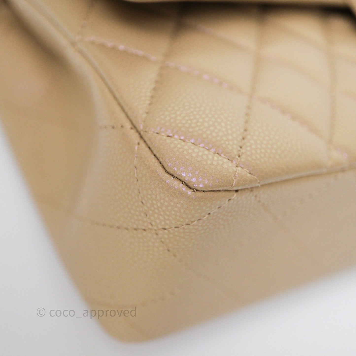 Chanel Classic M/L Medium Flap Quilted Iridescent Dark Beige Caviar Gold Hardware 21S