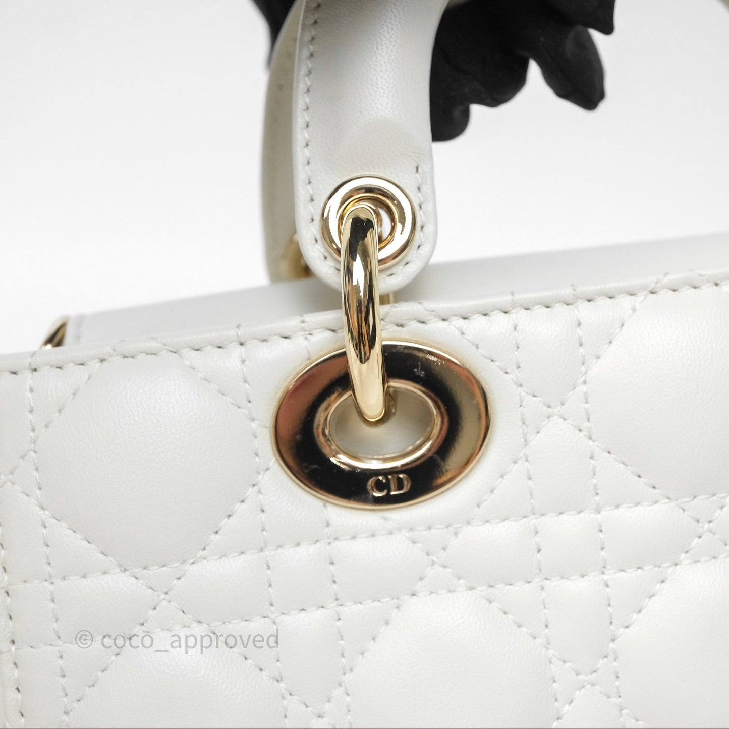 Dior Small Lady D-Joy Bag Ivory White Lambskin Cannage Gold Hardware