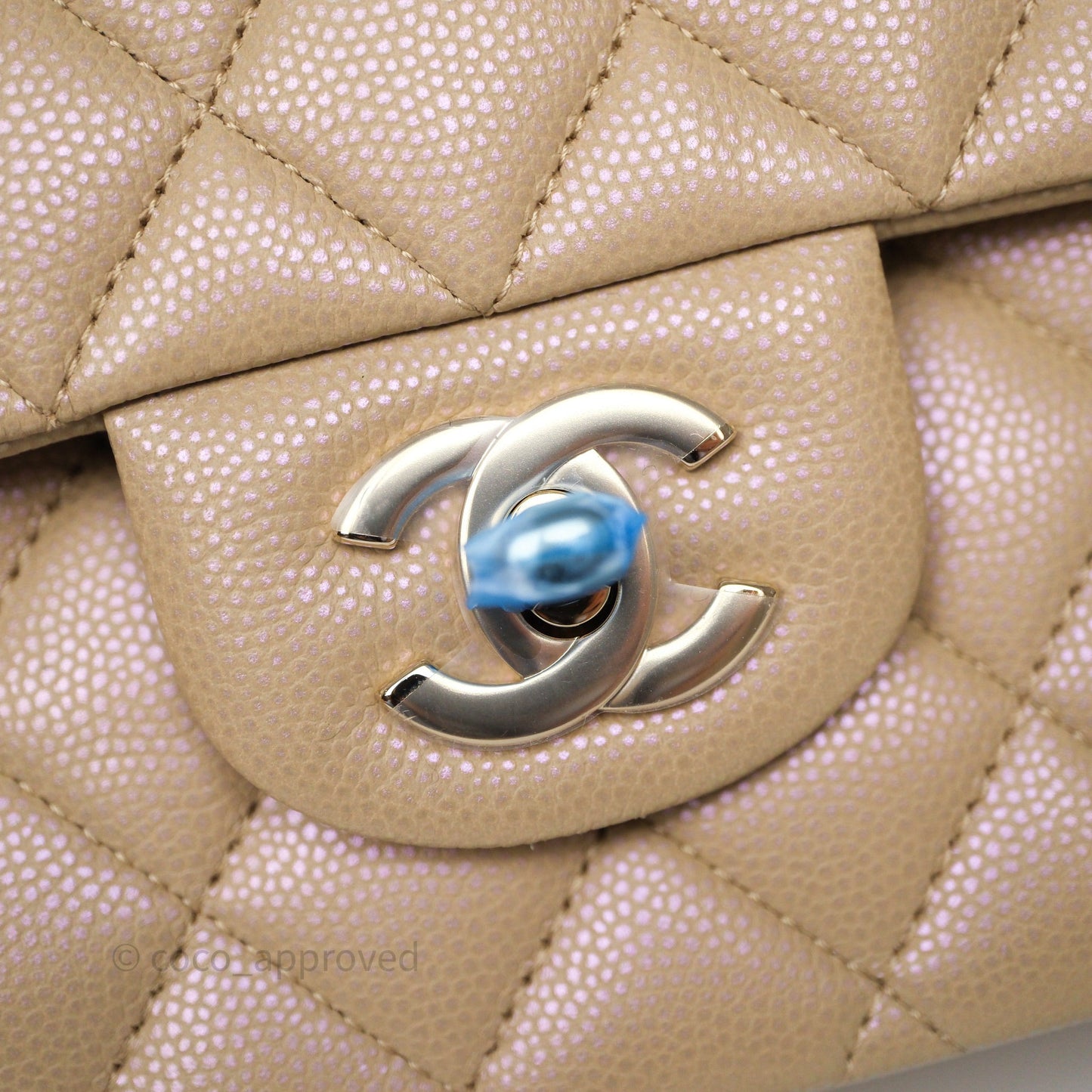 Chanel Classic M/L Medium Flap Quilted Iridescent Dark Beige Caviar Gold Hardware 21S