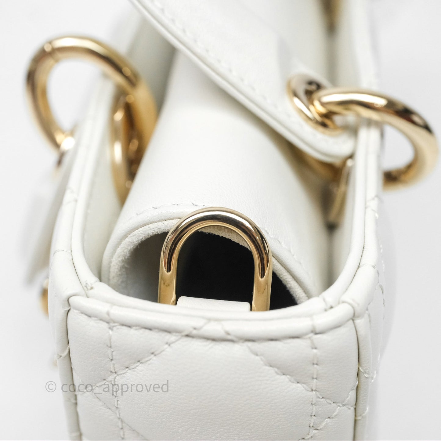 Dior Small Lady D-Joy Bag Ivory White Lambskin Cannage Gold Hardware