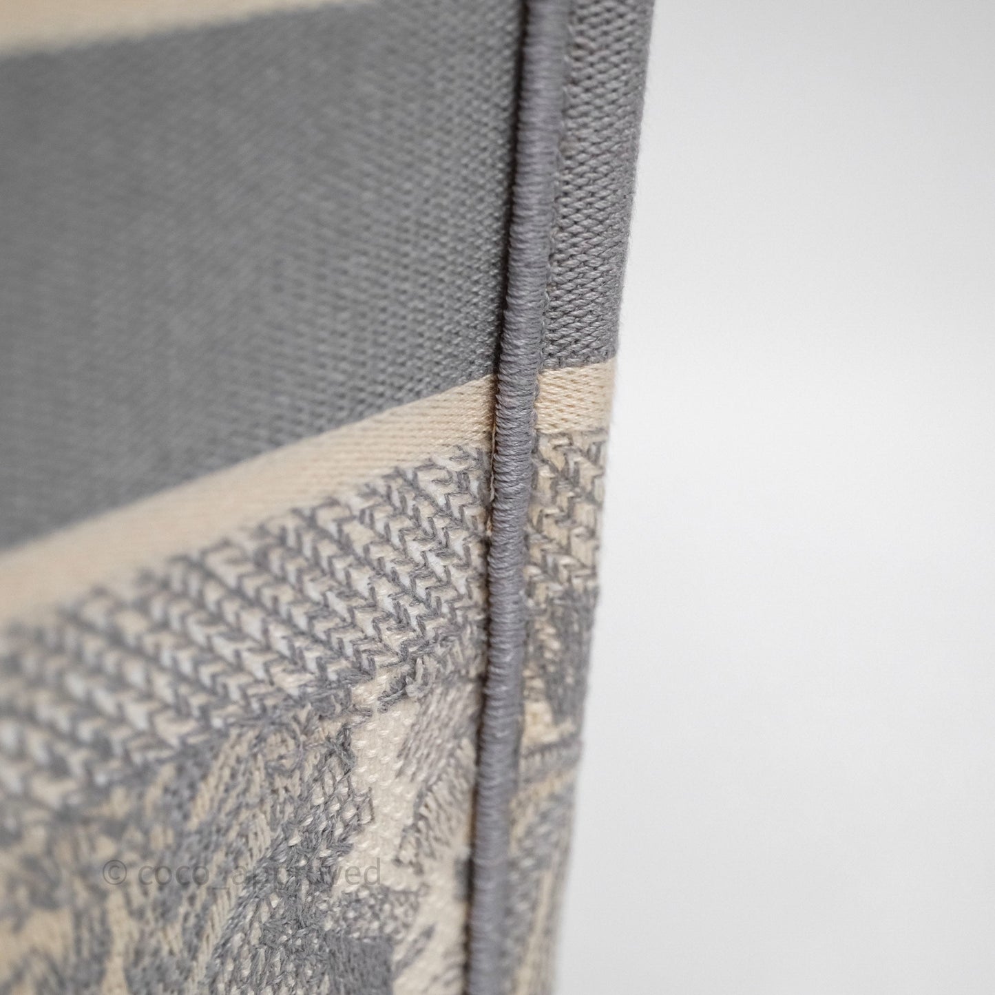 Christian Dior Medium (Old Small) Embroidered Toile De Jouy Light Grey Canvas Book Tote