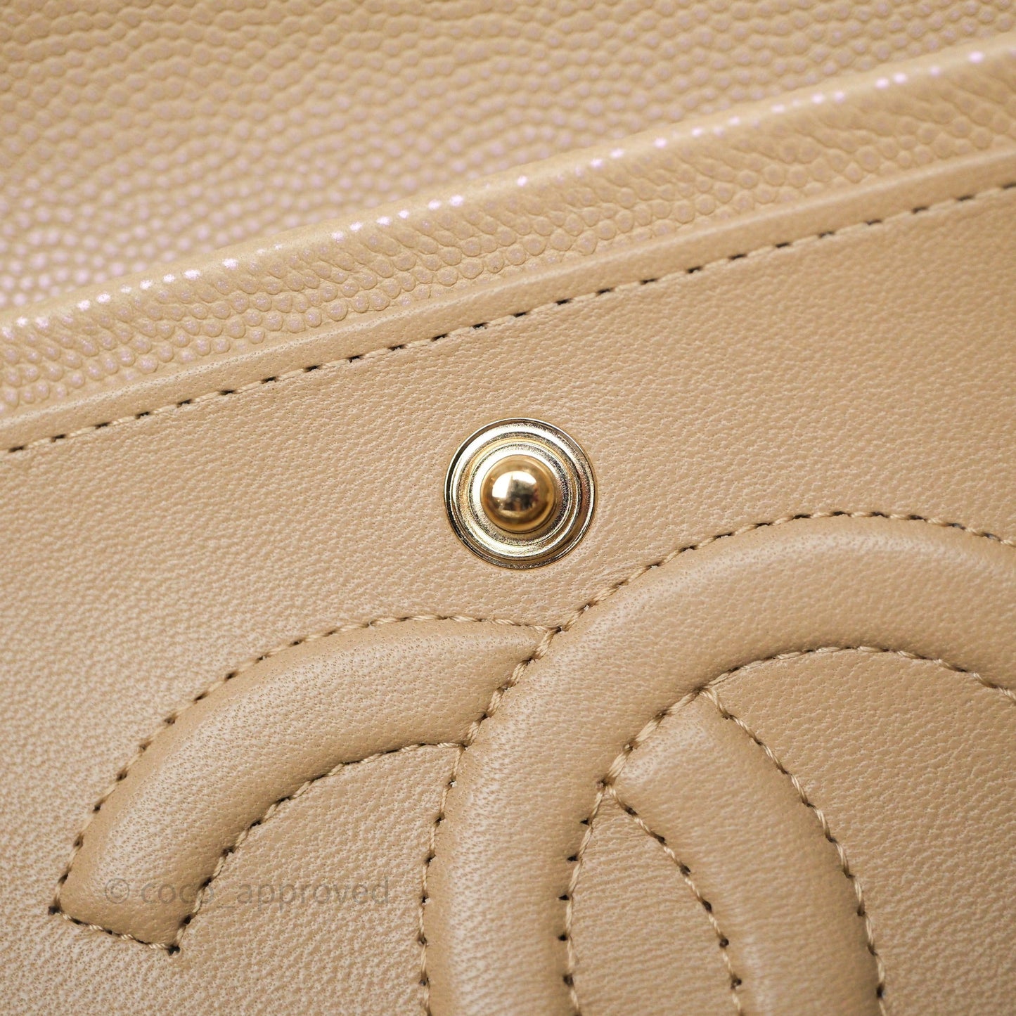 Chanel Classic M/L Medium Flap Quilted Iridescent Dark Beige Caviar Gold Hardware 21S