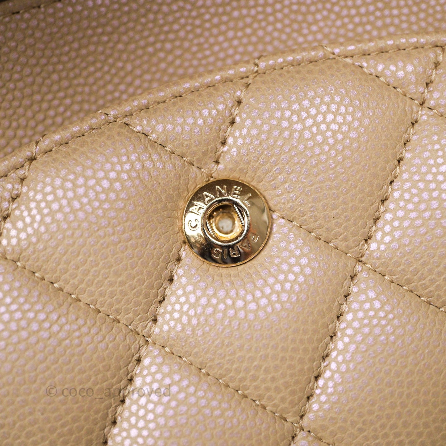 Chanel Classic M/L Medium Flap Quilted Iridescent Dark Beige Caviar Gold Hardware 21S