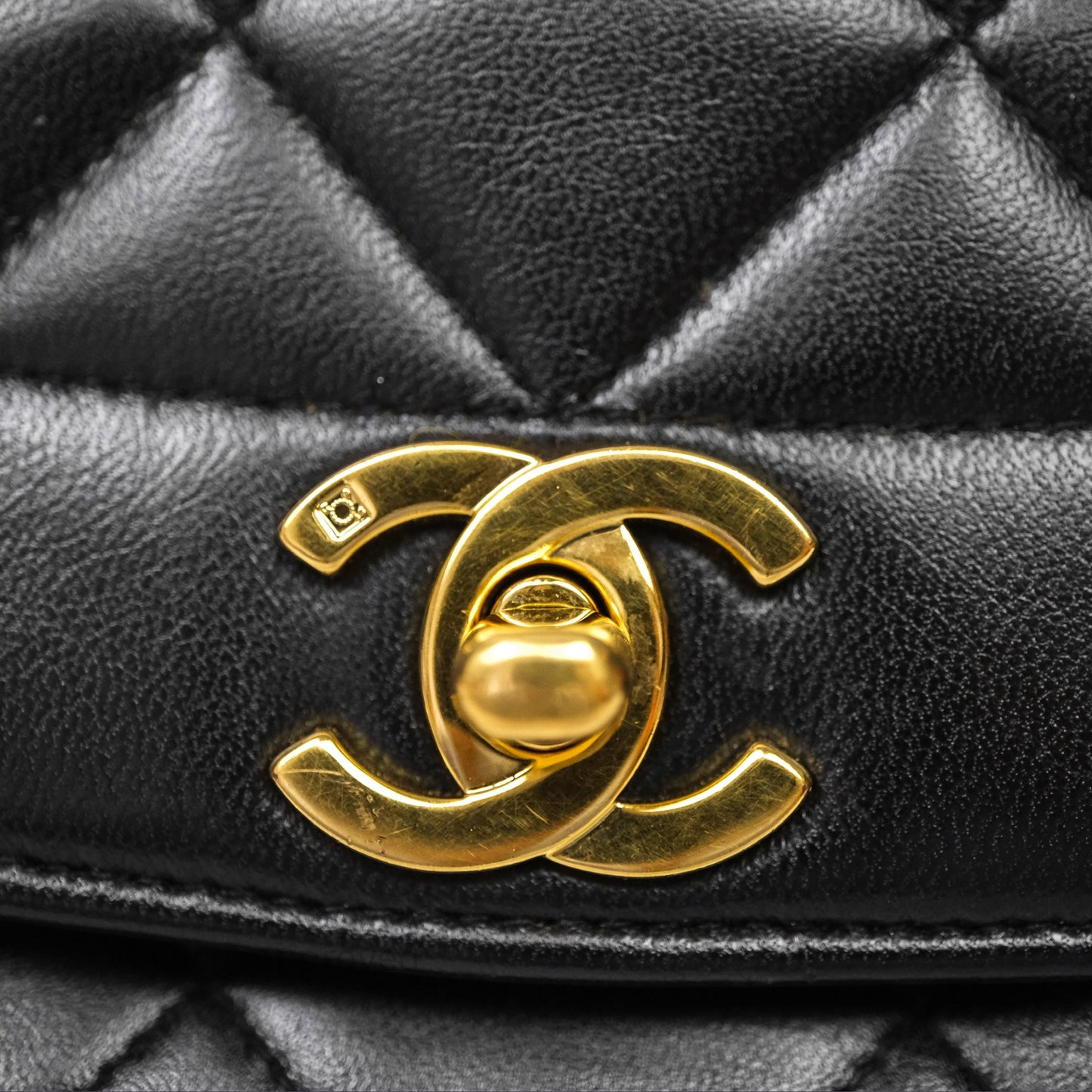 Chanel Vintage Medium Classic Diana Flap Bag Black Lambskin 24K Gold Hardware