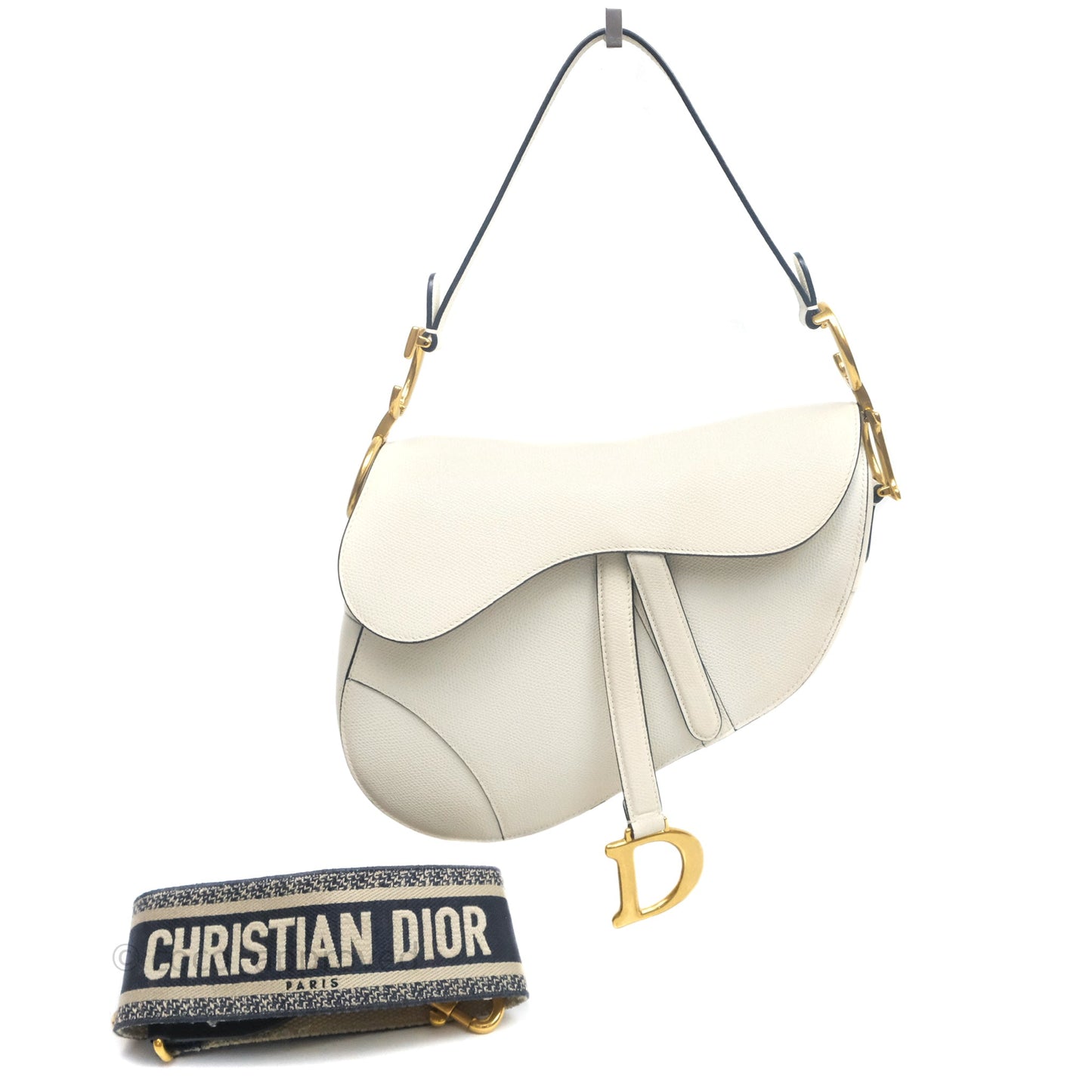 Christian Dior Saddle Bag White Grained Calfskin Gold Hardware