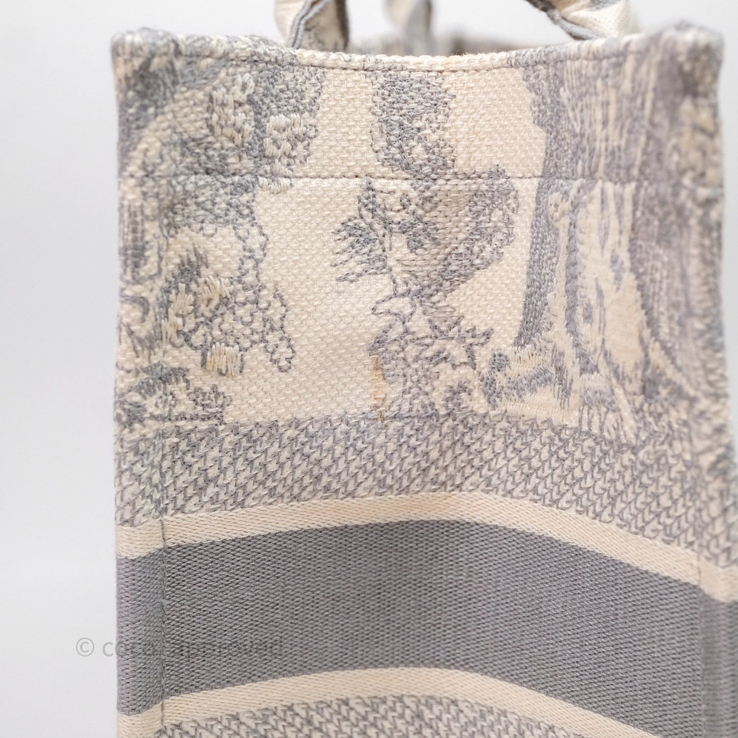 Christian Dior Medium (Old Small) Embroidered Toile De Jouy Light Grey Canvas Book Tote