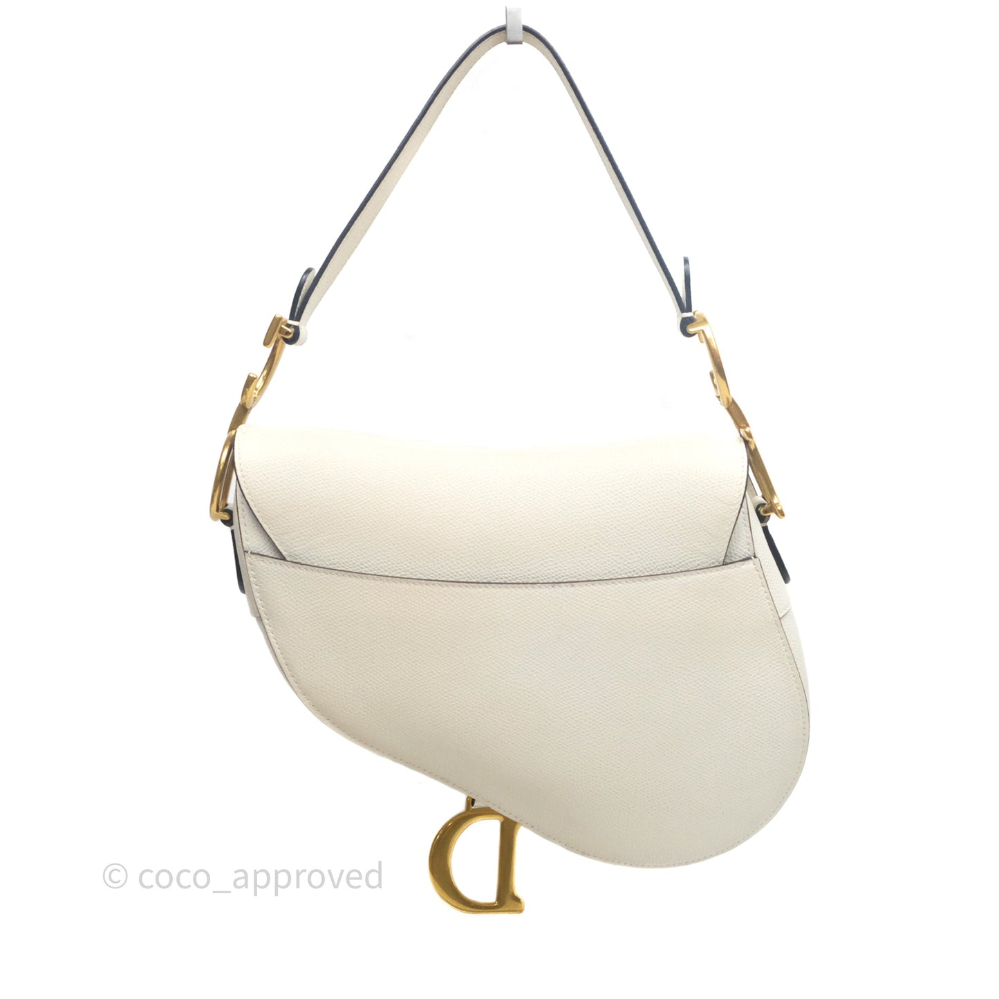 Christian Dior Saddle Bag White Grained Calfskin Gold Hardware