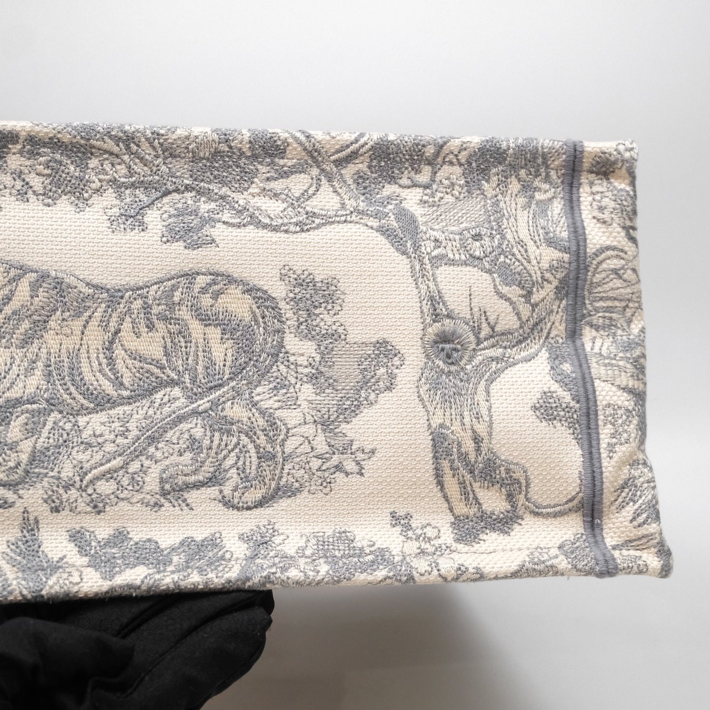 Christian Dior Medium (Old Small) Embroidered Toile De Jouy Light Grey Canvas Book Tote
