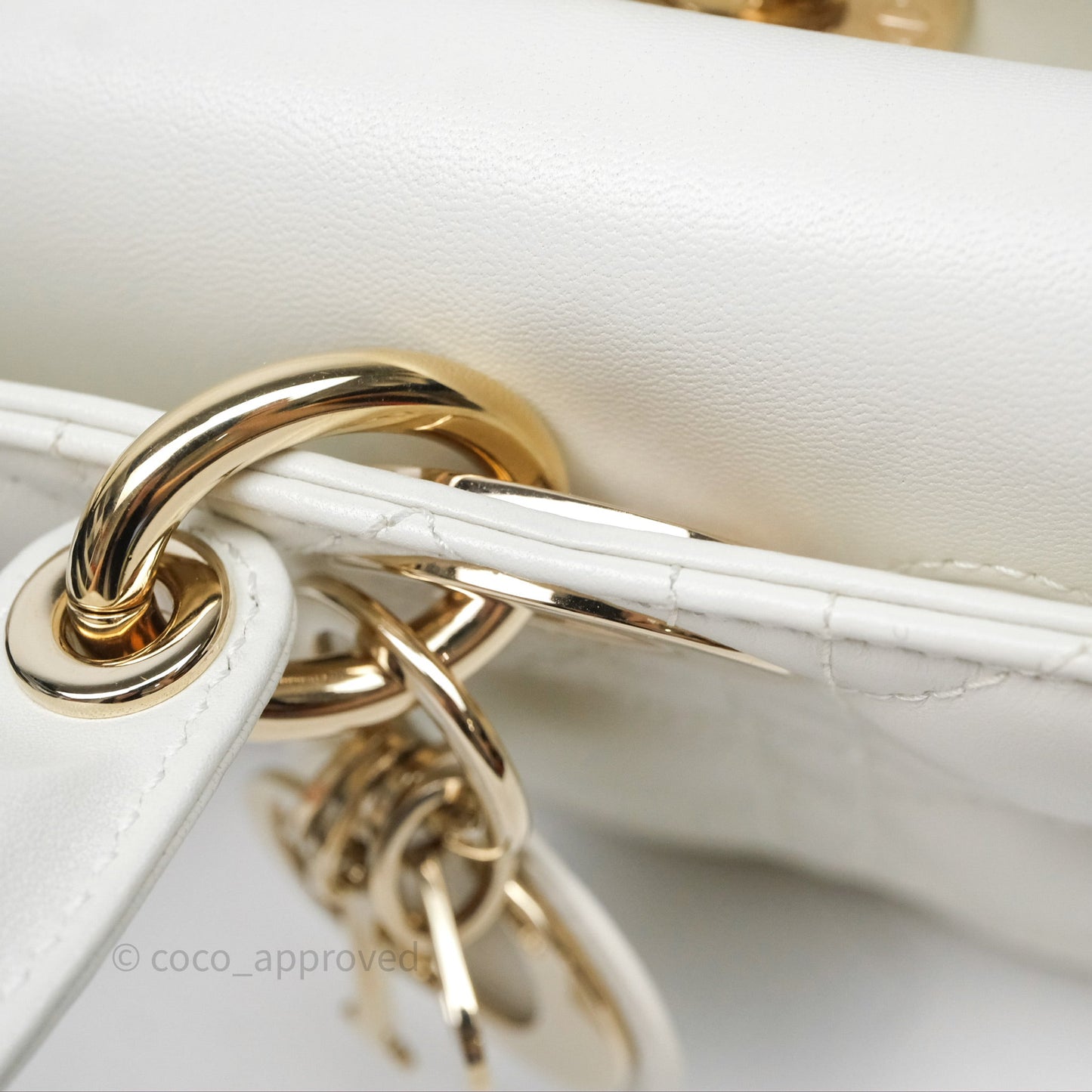 Dior Small Lady D-Joy Bag Ivory White Lambskin Cannage Gold Hardware