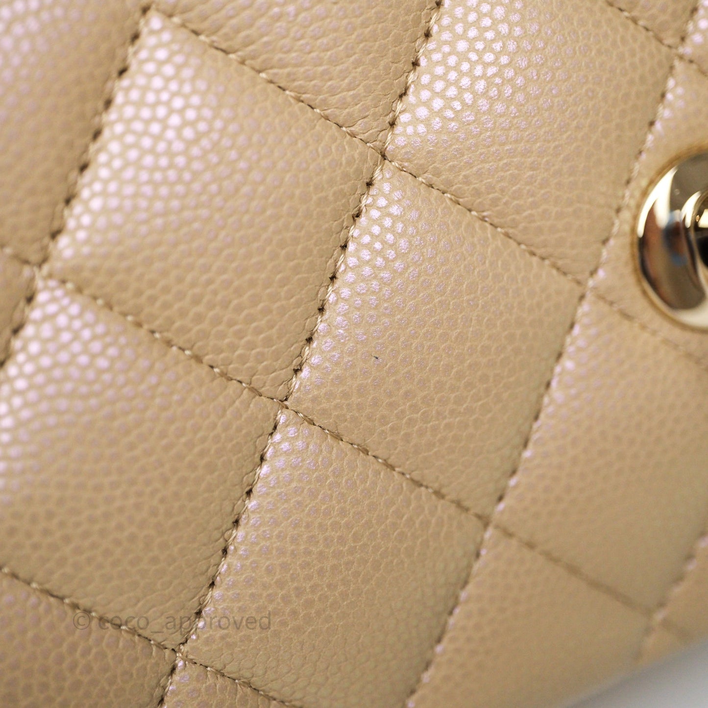 Chanel Classic M/L Medium Flap Quilted Iridescent Dark Beige Caviar Gold Hardware 21S