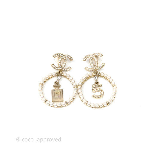 Chanel CC Crystal Pearl Ring No 5 Drop Earrings 20C