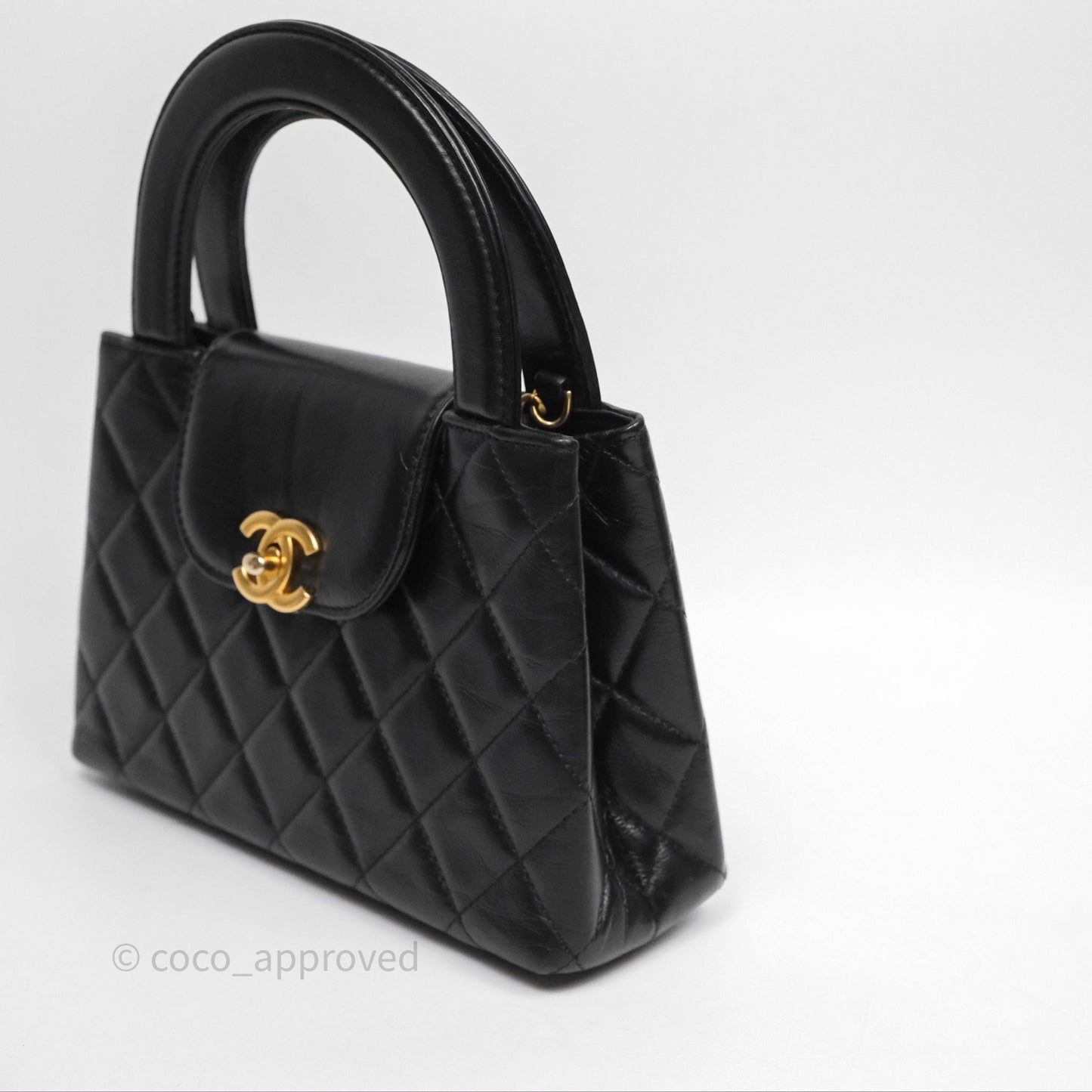 Chanel Kelly Bag Quilted Black Shiny Crumpled Calfskin Aged Gold Hardware