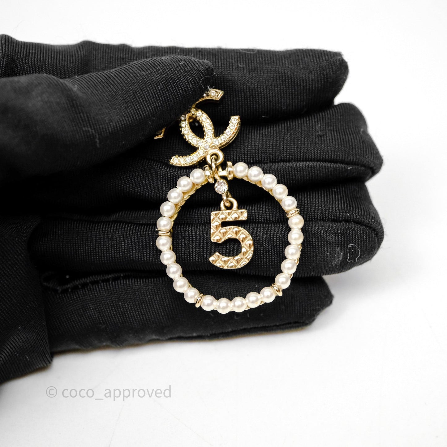 Chanel CC Crystal Pearl Ring No 5 Drop Earrings 20C
