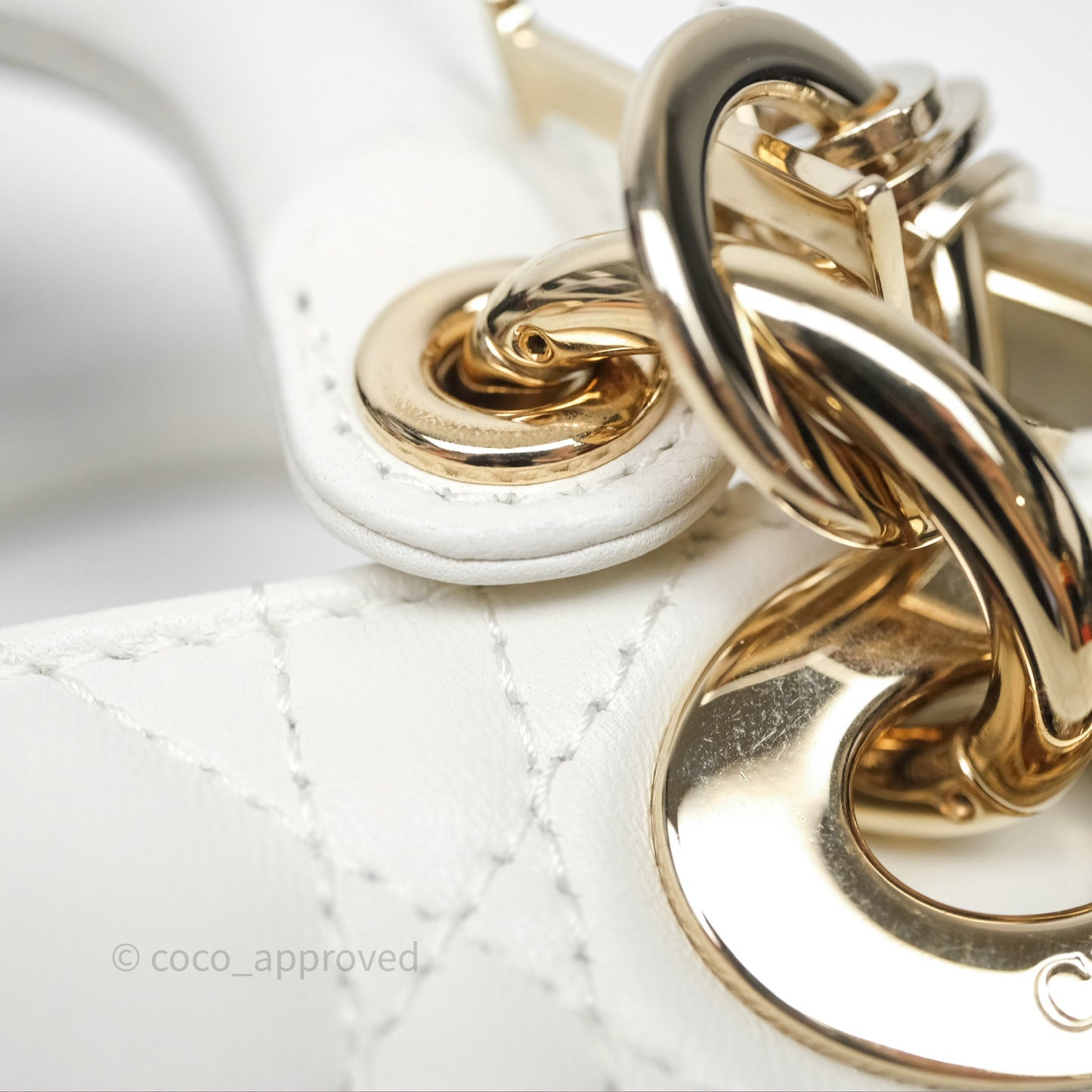 Dior Small Lady D-Joy Bag Ivory White Lambskin Cannage Gold Hardware