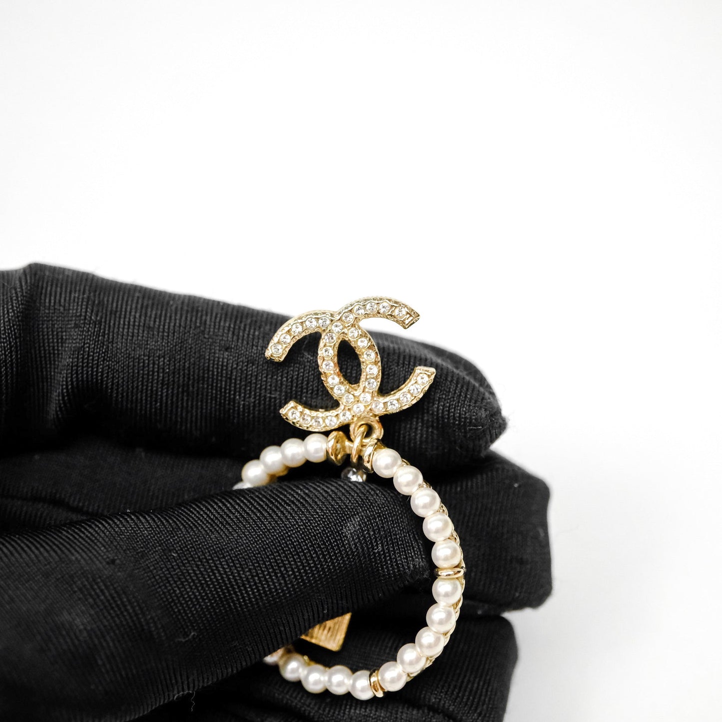 Chanel CC Crystal Pearl Ring No 5 Drop Earrings 20C