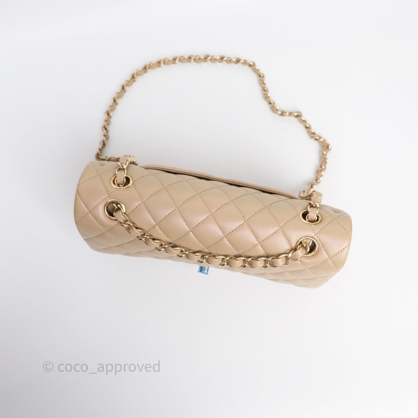 Chanel Classic M/L Medium Flap Quilted Iridescent Dark Beige Caviar Gold Hardware 21S