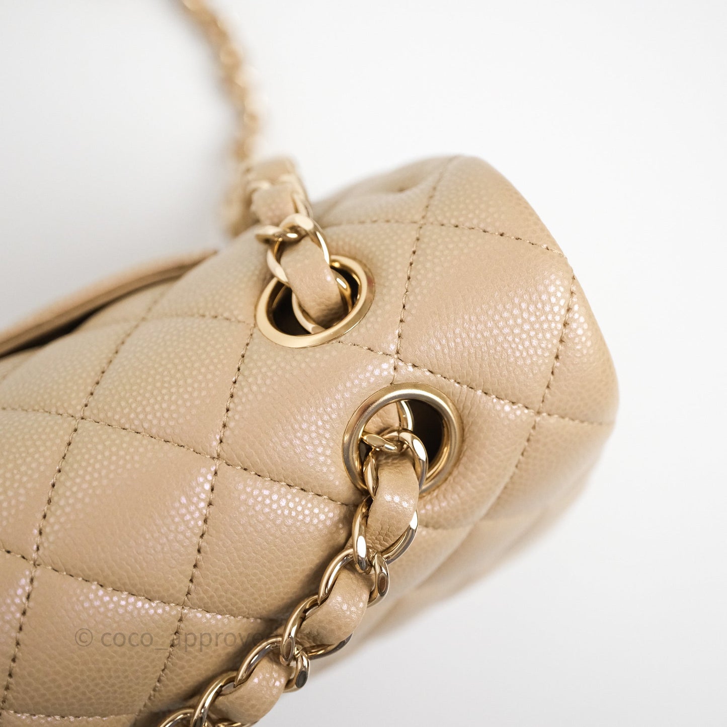 Chanel Classic M/L Medium Flap Quilted Iridescent Dark Beige Caviar Gold Hardware 21S