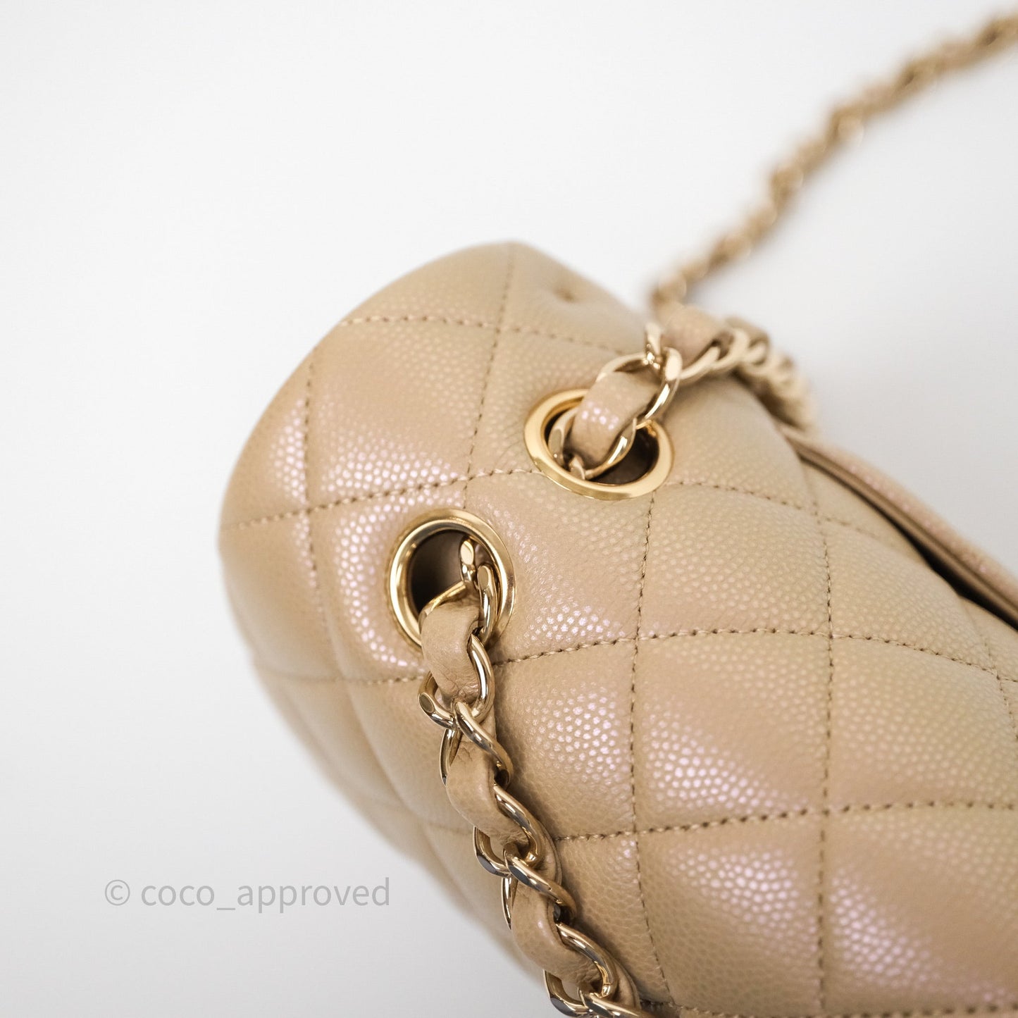 Chanel Classic M/L Medium Flap Quilted Iridescent Dark Beige Caviar Gold Hardware 21S