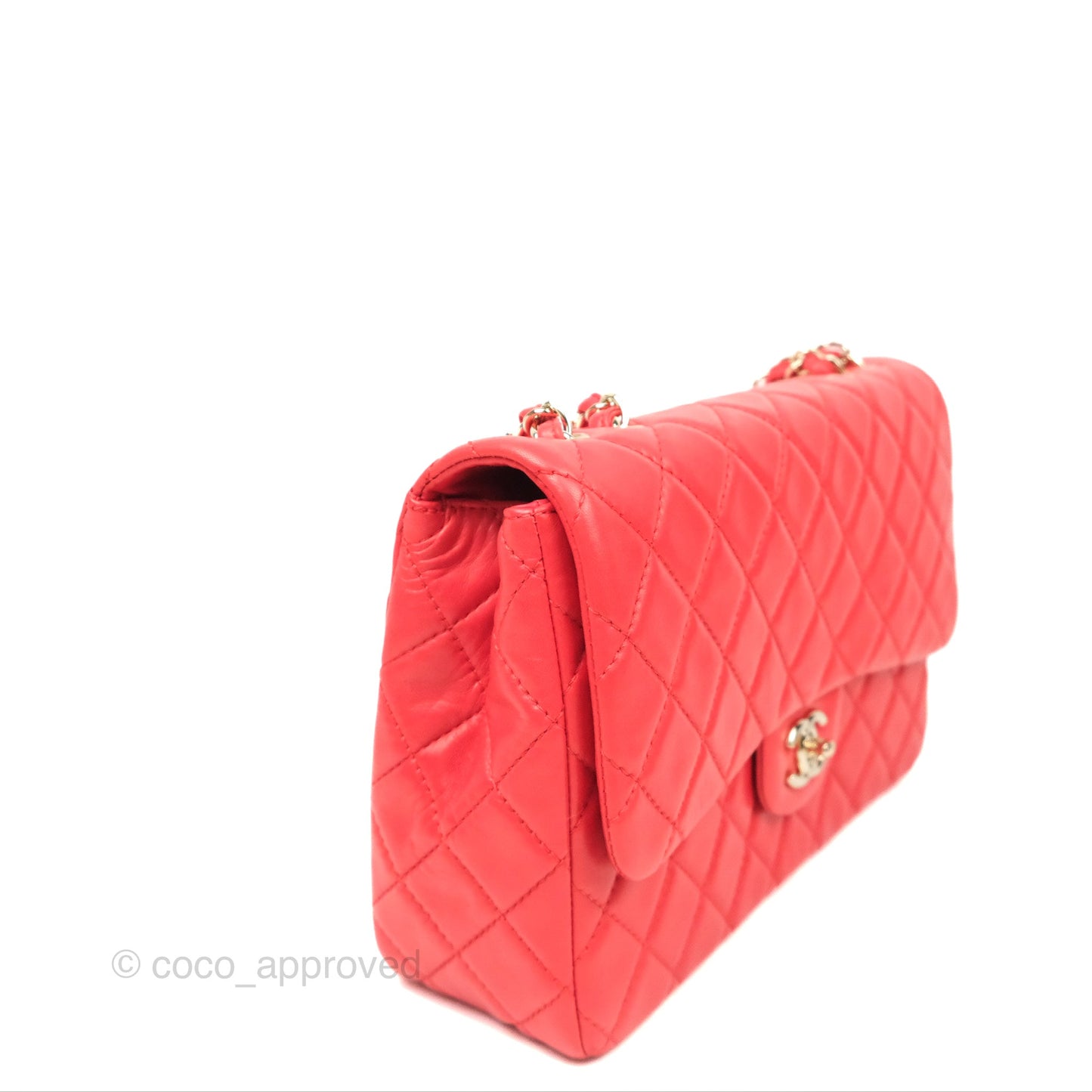 Chanel Jumbo Single Flap Quilted Red Lambskin Gold Hardware