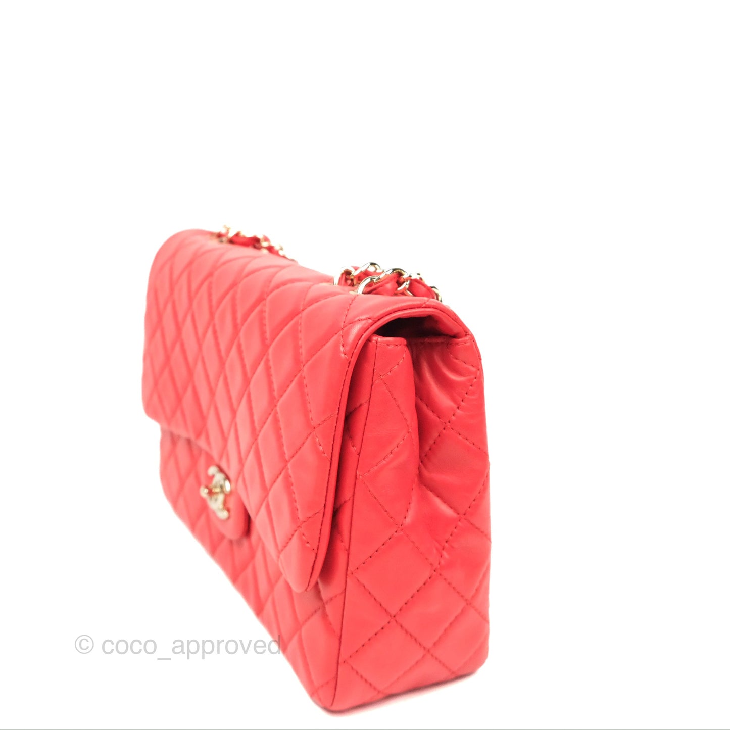 Chanel Jumbo Single Flap Quilted Red Lambskin Gold Hardware