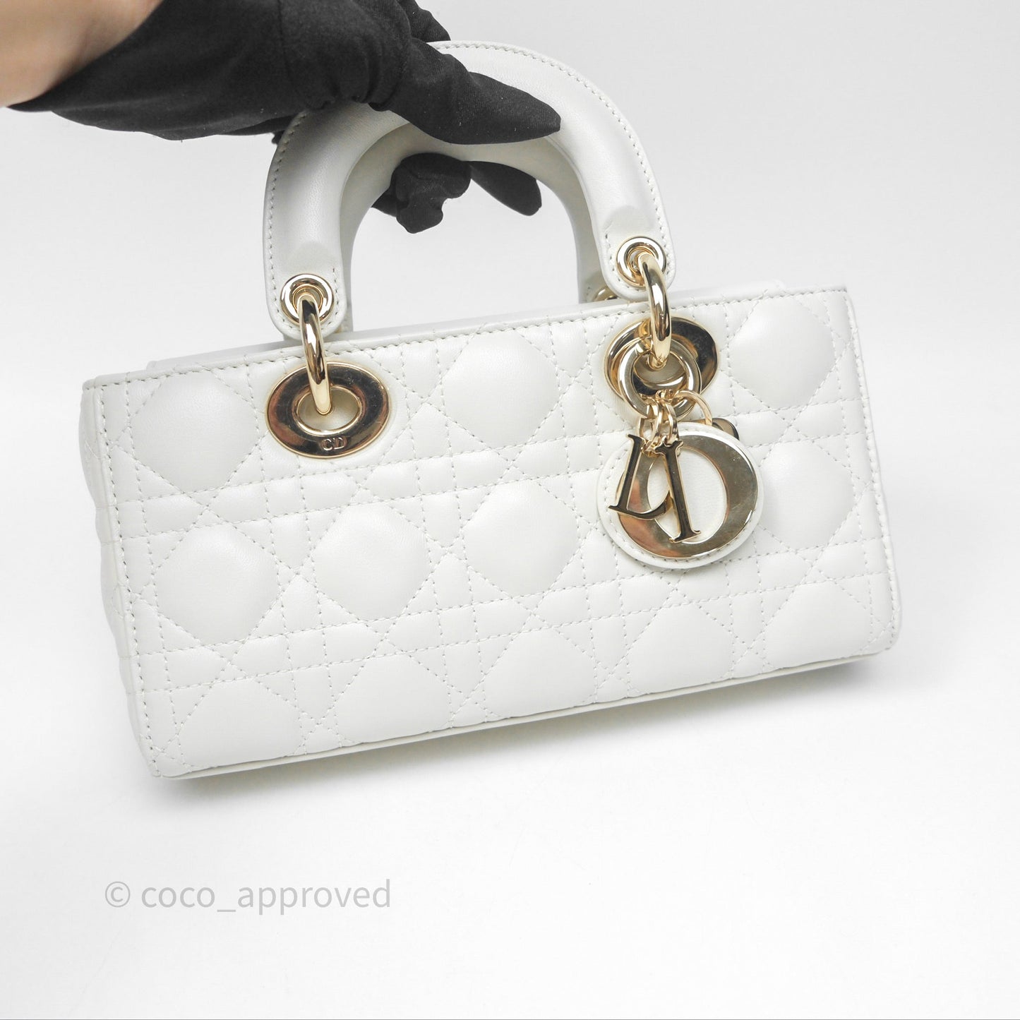 Dior Small Lady D-Joy Bag Ivory White Lambskin Cannage Gold Hardware