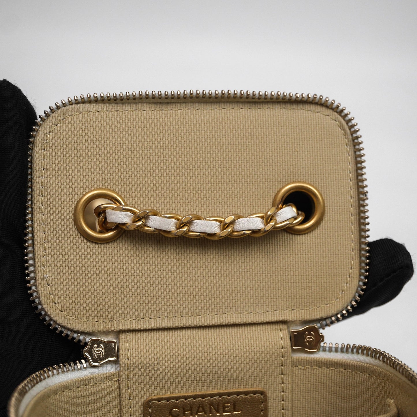 Chanel Mini Pearl Crush Vanity With Chain White Aged Gold Hardware