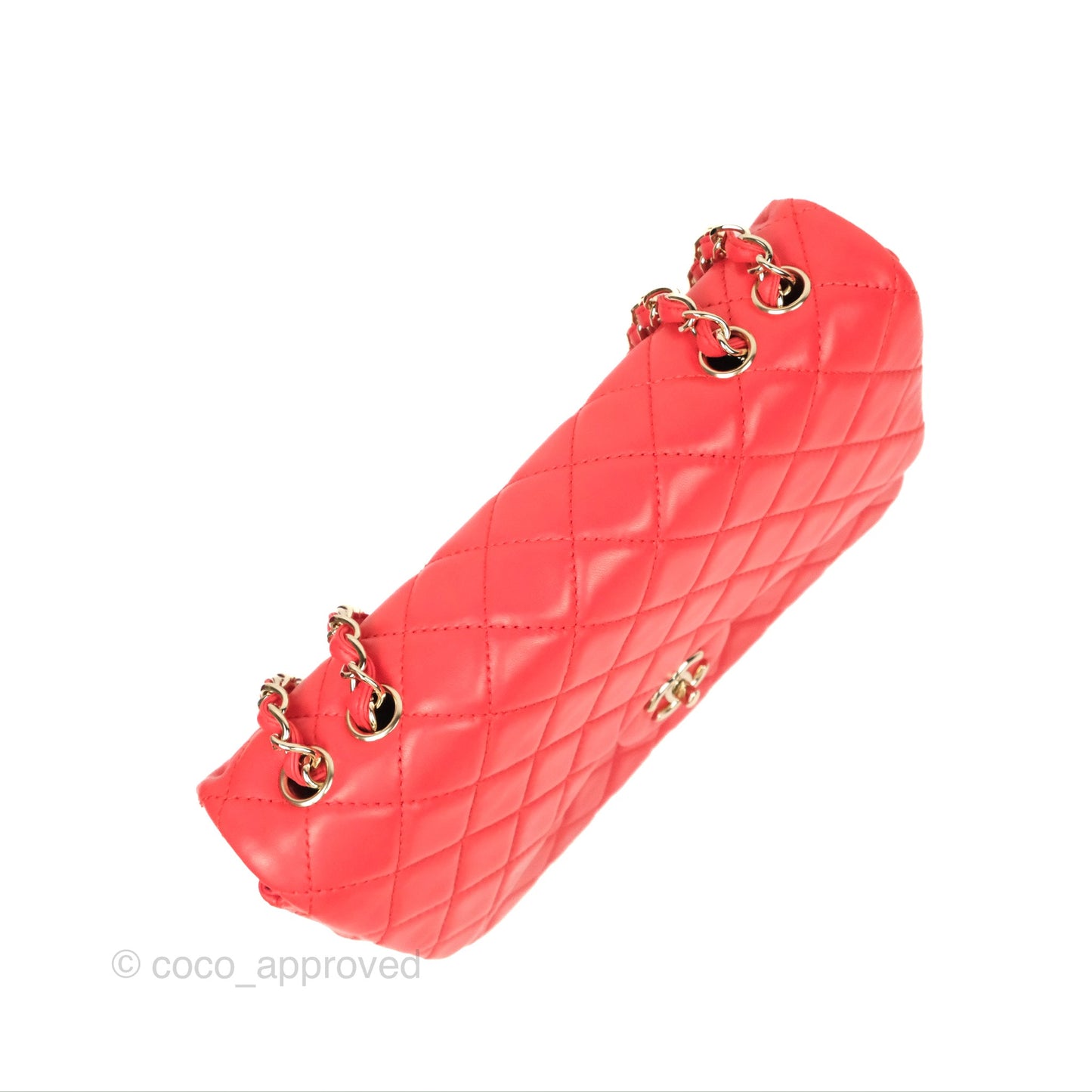 Chanel Jumbo Single Flap Quilted Red Lambskin Gold Hardware