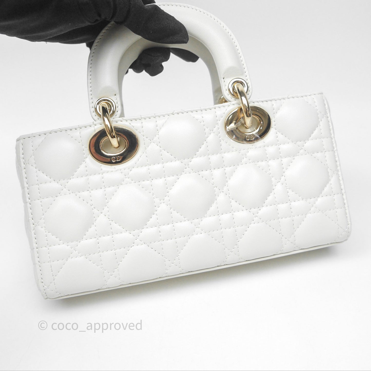 Dior Small Lady D-Joy Bag Ivory White Lambskin Cannage Gold Hardware