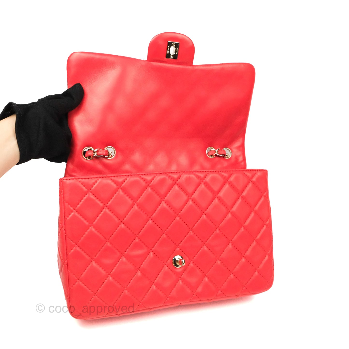 Chanel Jumbo Single Flap Quilted Red Lambskin Gold Hardware