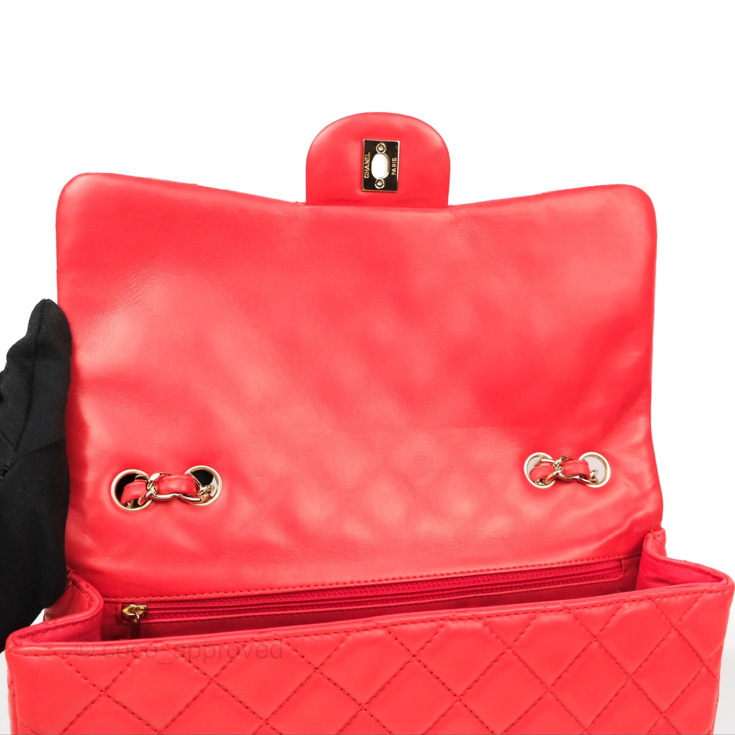 Chanel Jumbo Single Flap Quilted Red Lambskin Gold Hardware