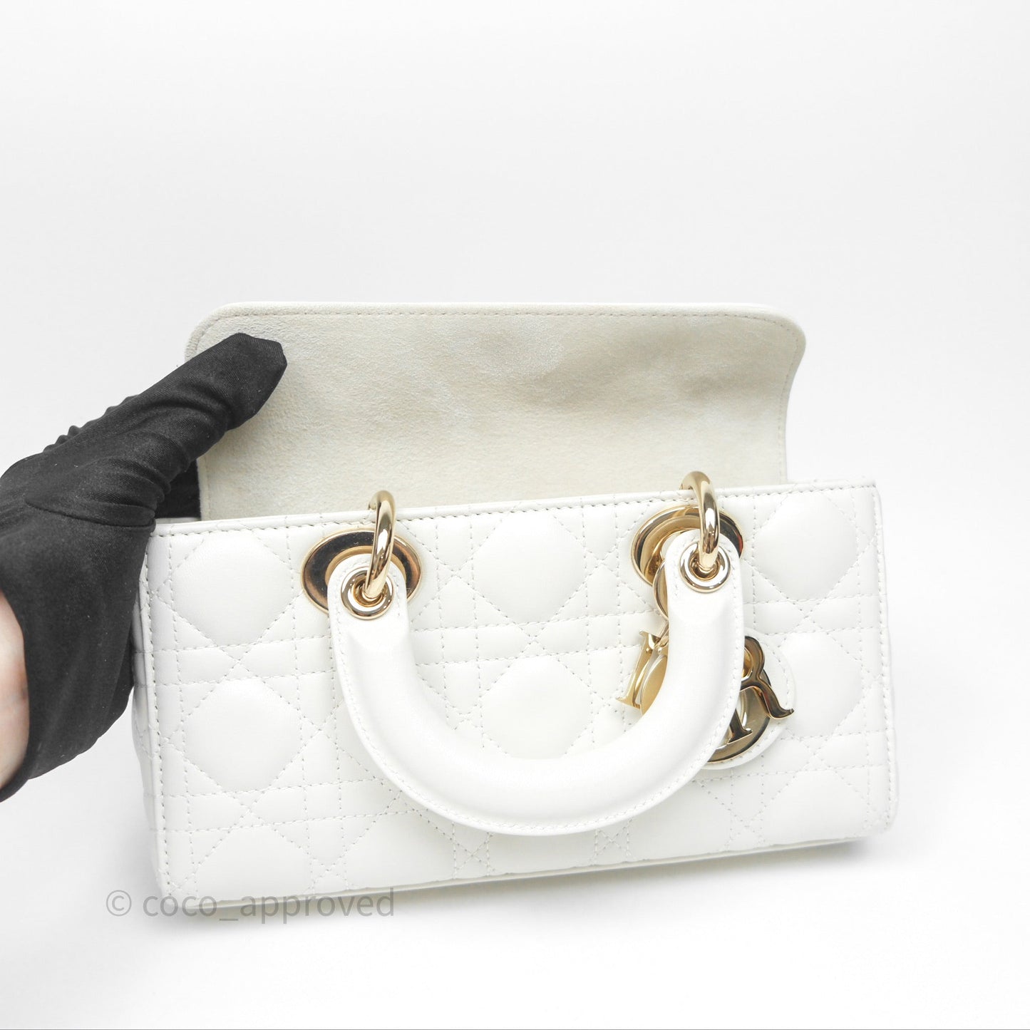 Dior Small Lady D-Joy Bag Ivory White Lambskin Cannage Gold Hardware