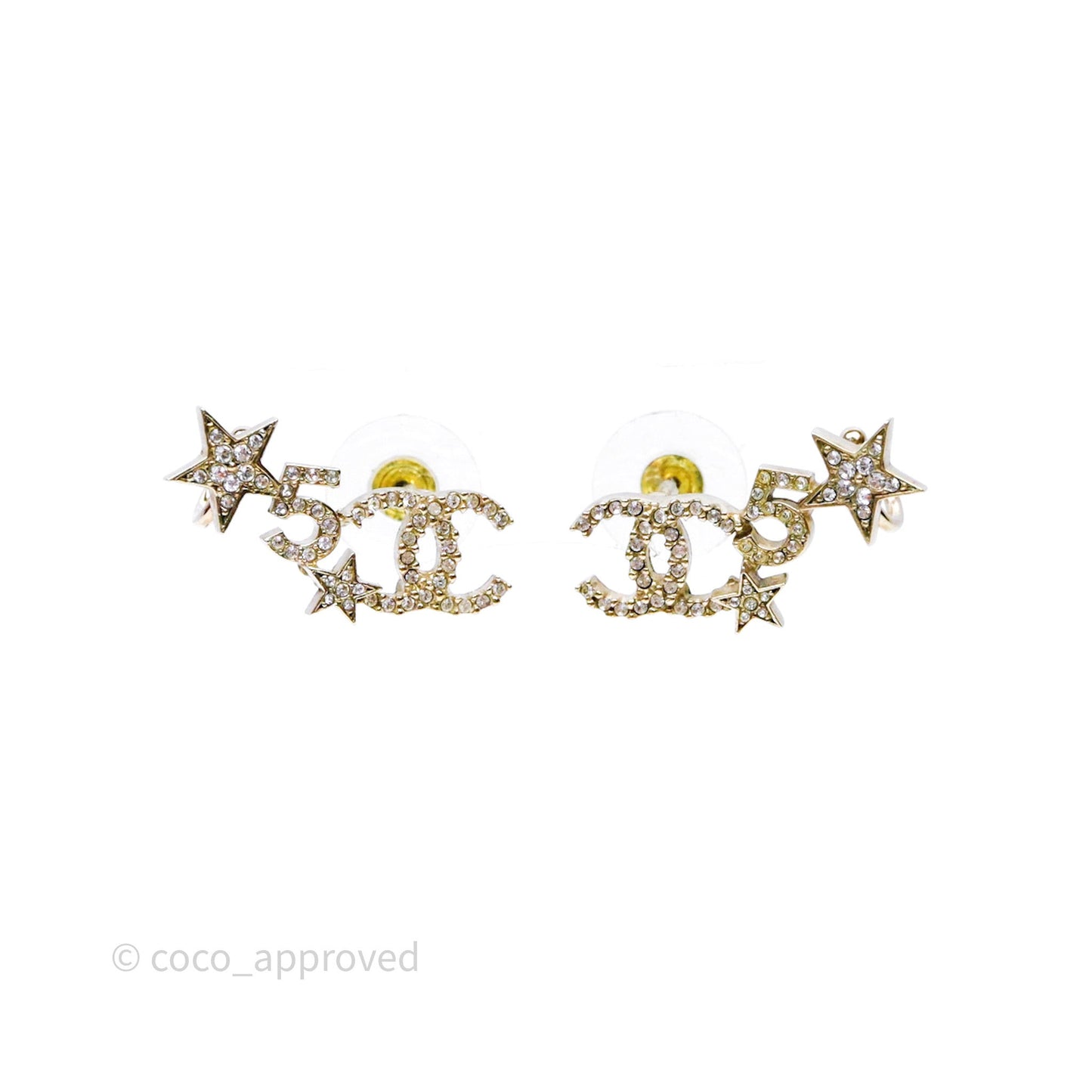 Chanel CC No.5 Star Crystals Earrings Gold Tone 22S