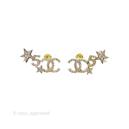 Chanel CC No.5 Star Crystals Earrings Gold Tone 22S