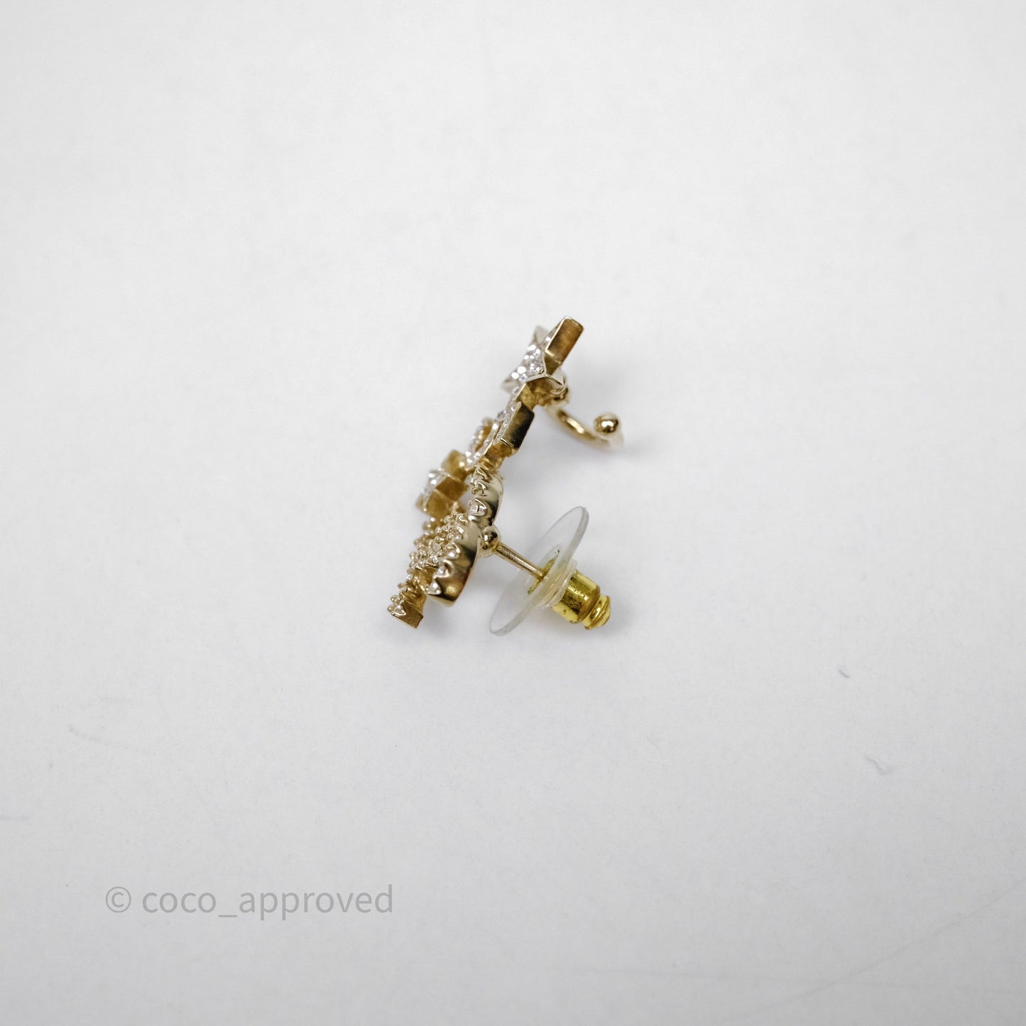 Chanel CC No.5 Star Crystals Earrings Gold Tone 22S