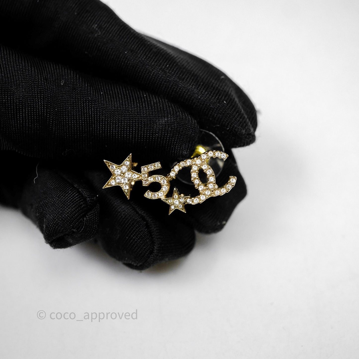 Chanel CC No.5 Star Crystals Earrings Gold Tone 22S