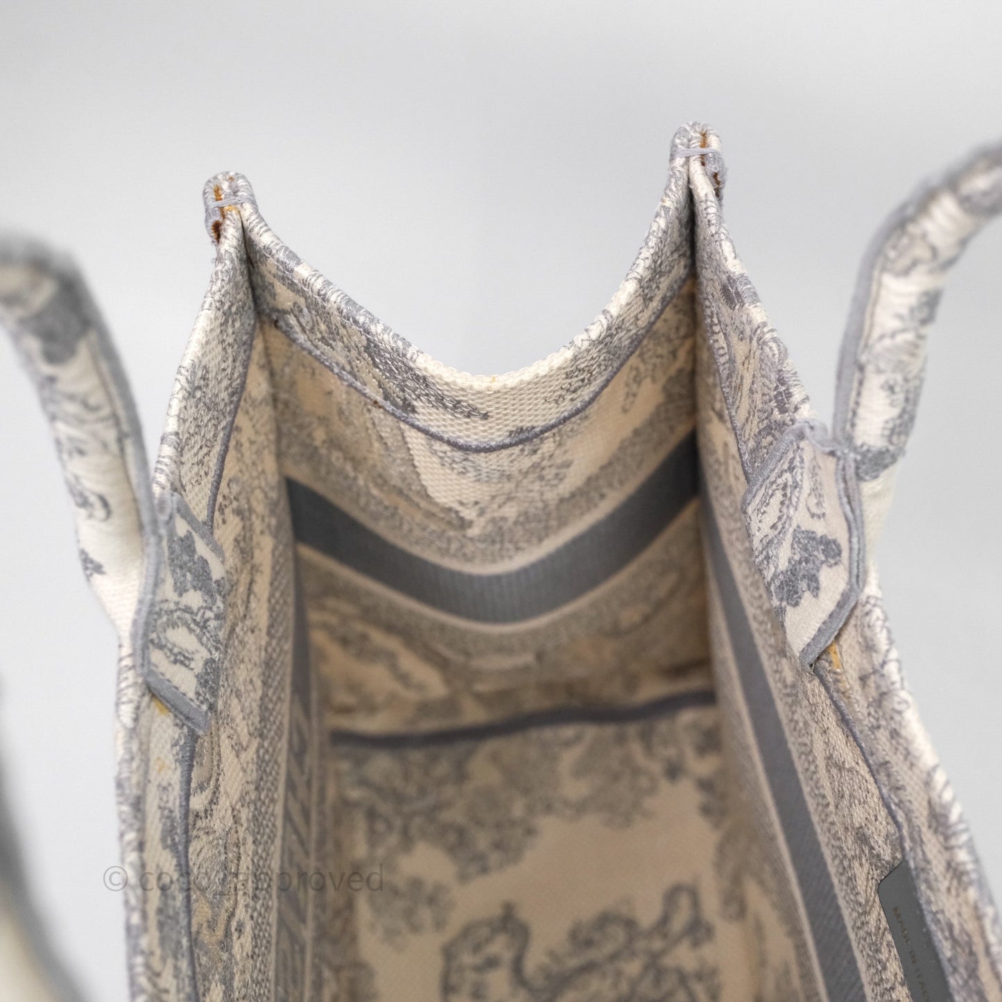 Christian Dior Medium (Old Small) Embroidered Toile De Jouy Light Grey Canvas Book Tote