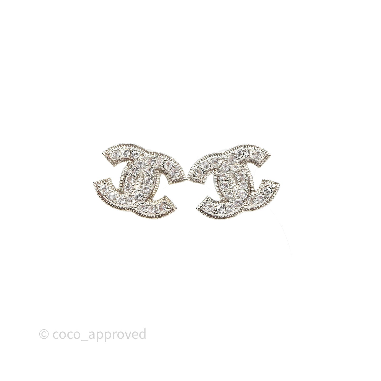 Chanel Crystal CC Earrings Silver Tone 10A