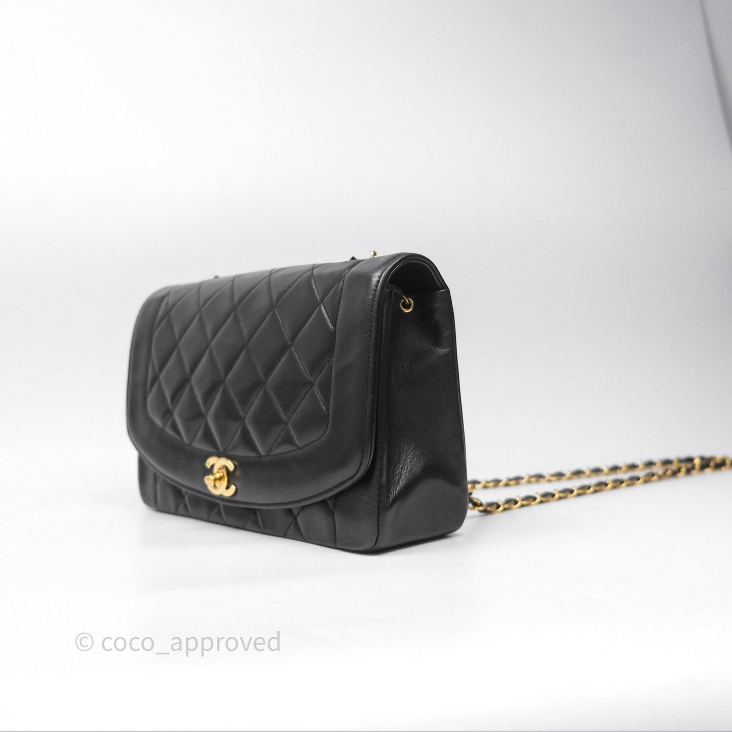 Chanel Vintage Medium Classic Diana Flap Bag Black Lambskin 24K Gold Hardware