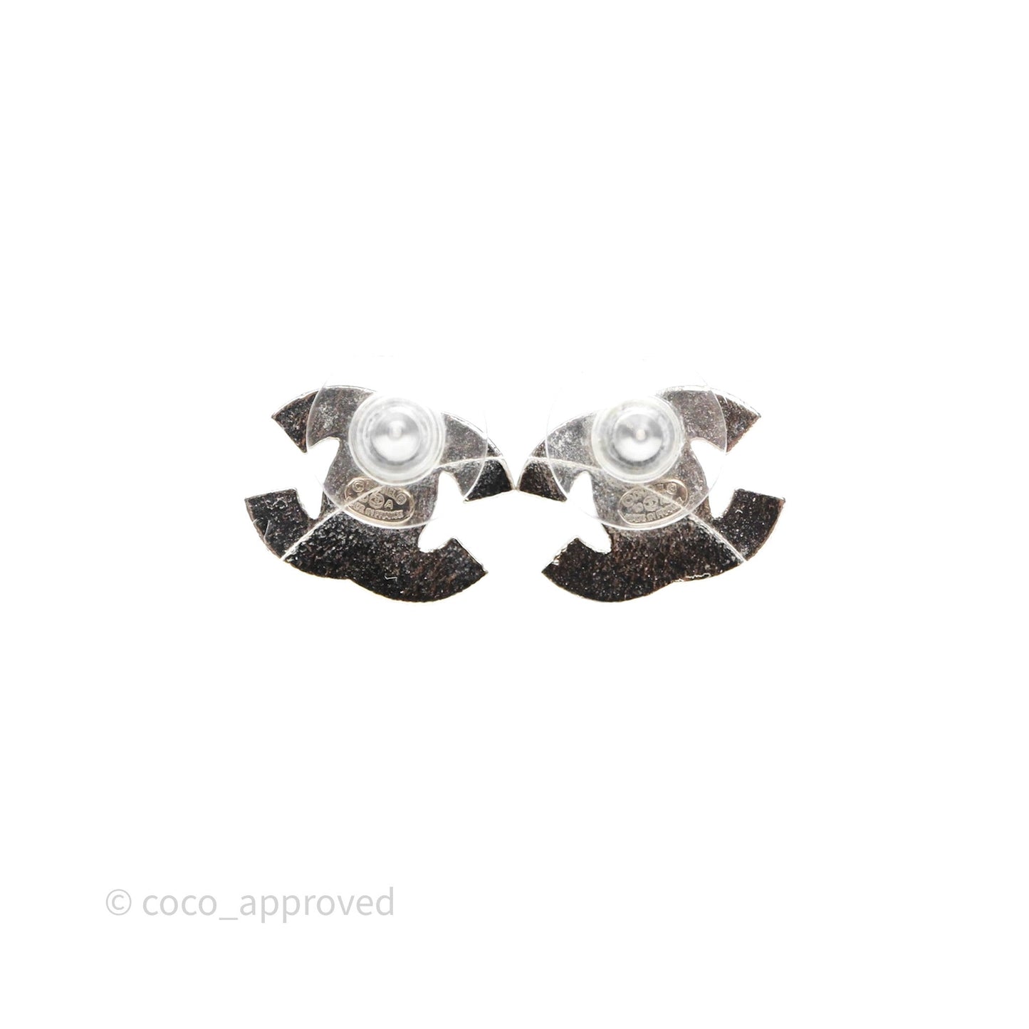 Chanel Crystal CC Earrings Silver Tone 10A