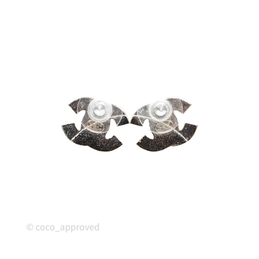 Chanel Crystal CC Earrings Silver Tone 10A