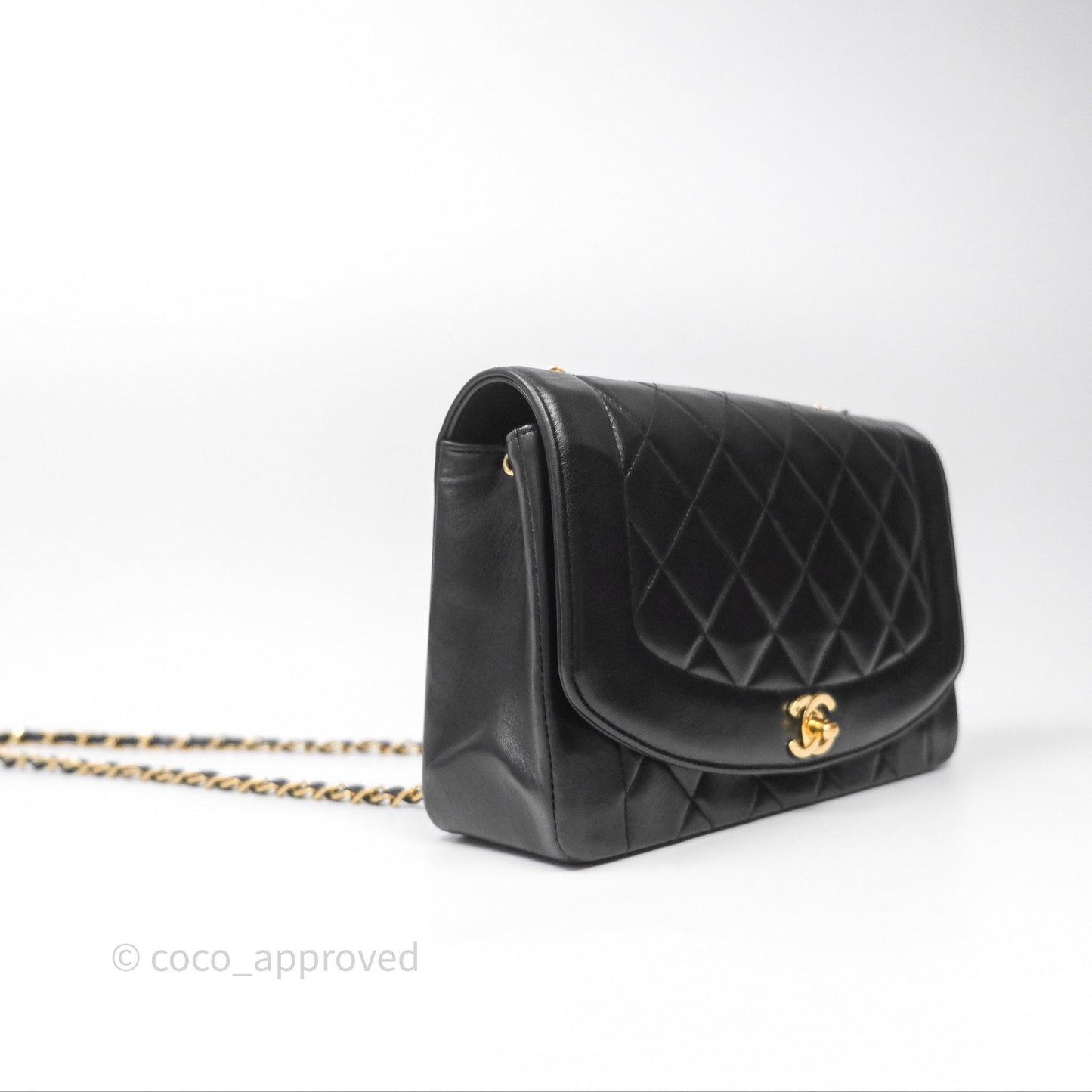Chanel Vintage Medium Classic Diana Flap Bag Black Lambskin 24K Gold Hardware