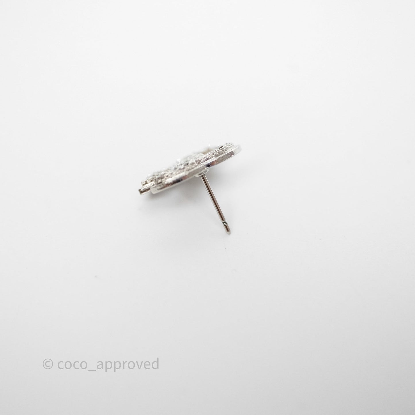 Chanel Crystal CC Earrings Silver Tone 10A