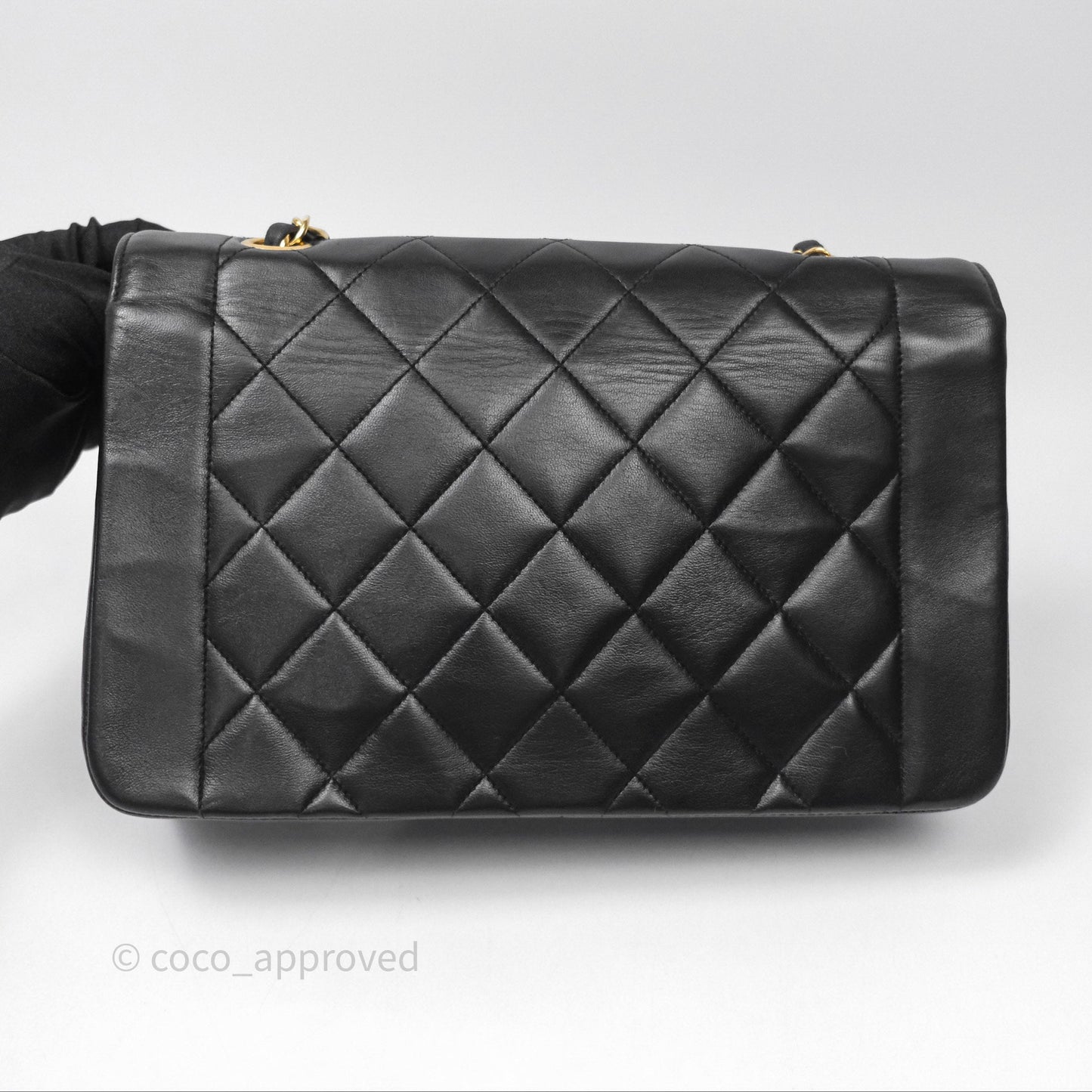 Chanel Vintage Medium Classic Diana Flap Bag Black Lambskin 24K Gold Hardware