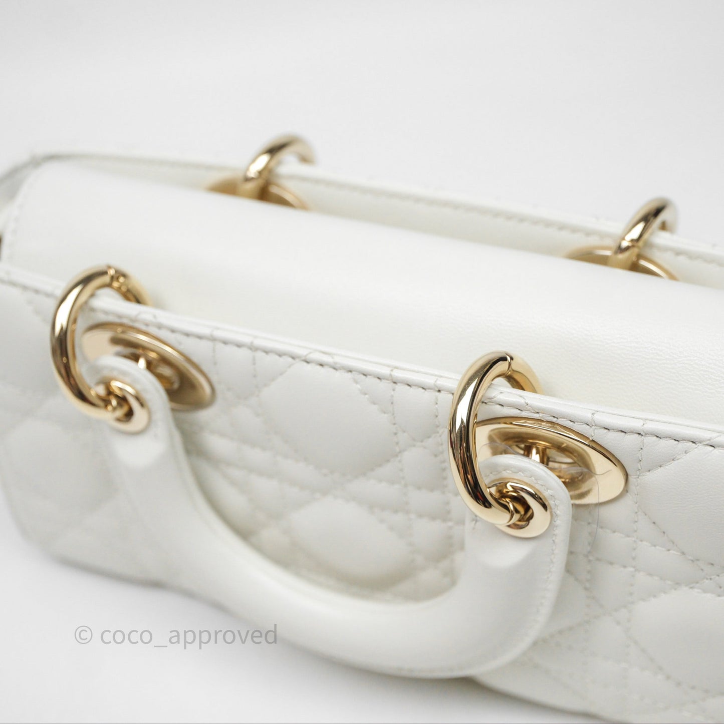 Dior Small Lady D-Joy Bag Ivory White Lambskin Cannage Gold Hardware