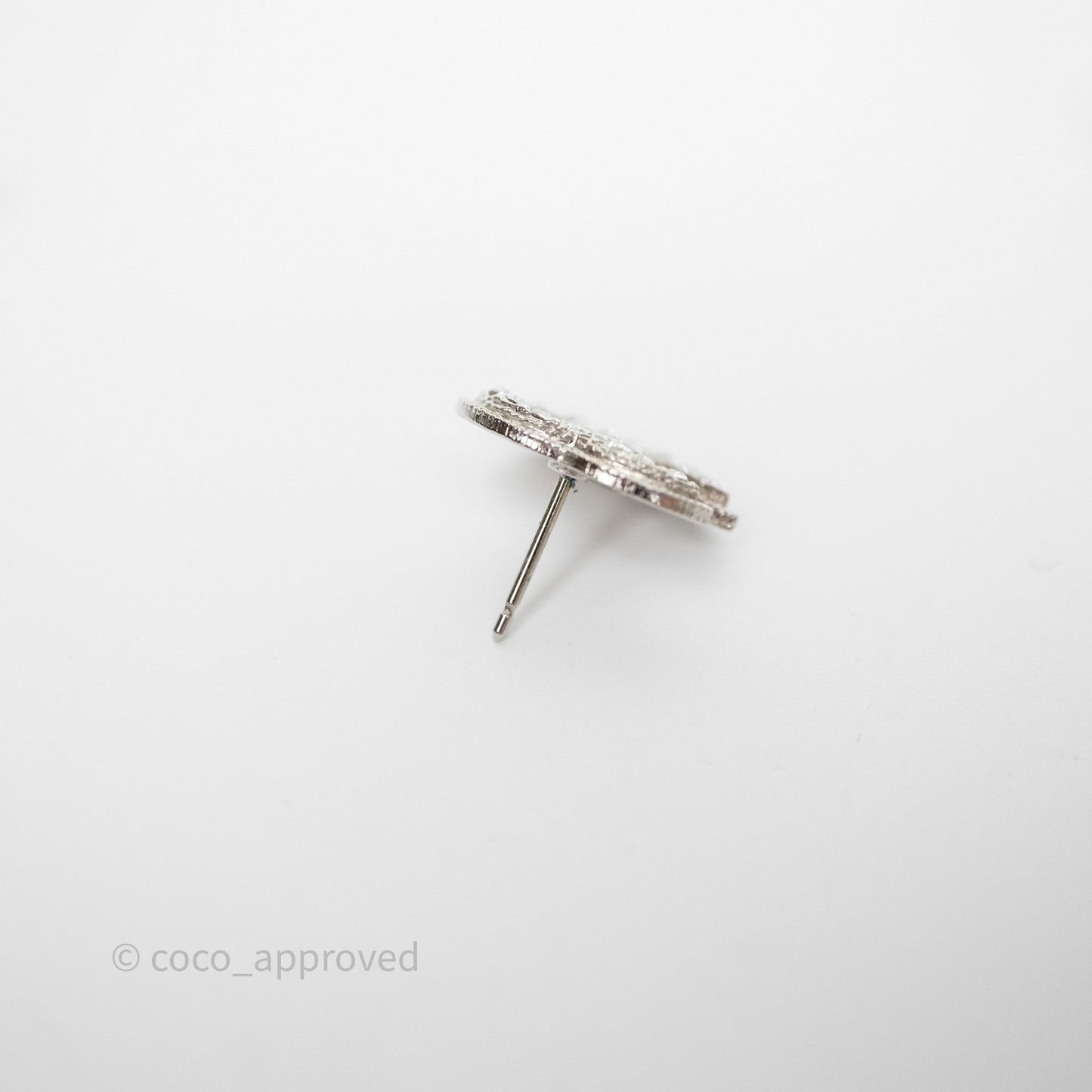 Chanel Crystal CC Earrings Silver Tone 10A