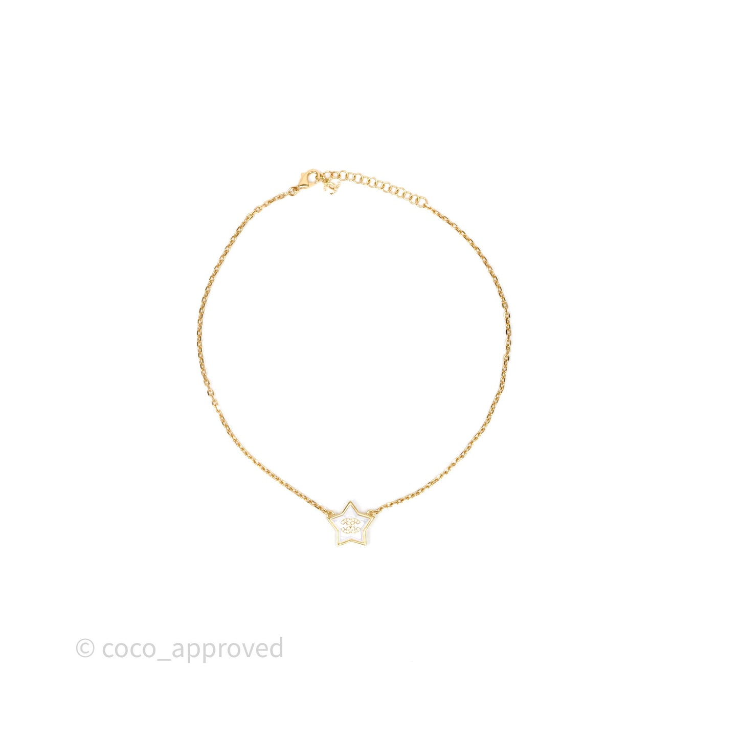 Chanel Crystals CC Star Necklace Gold Tone 24C