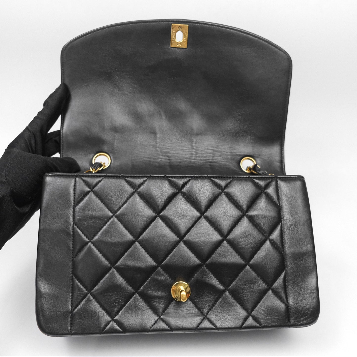 Chanel Vintage Medium Classic Diana Flap Bag Black Lambskin 24K Gold Hardware