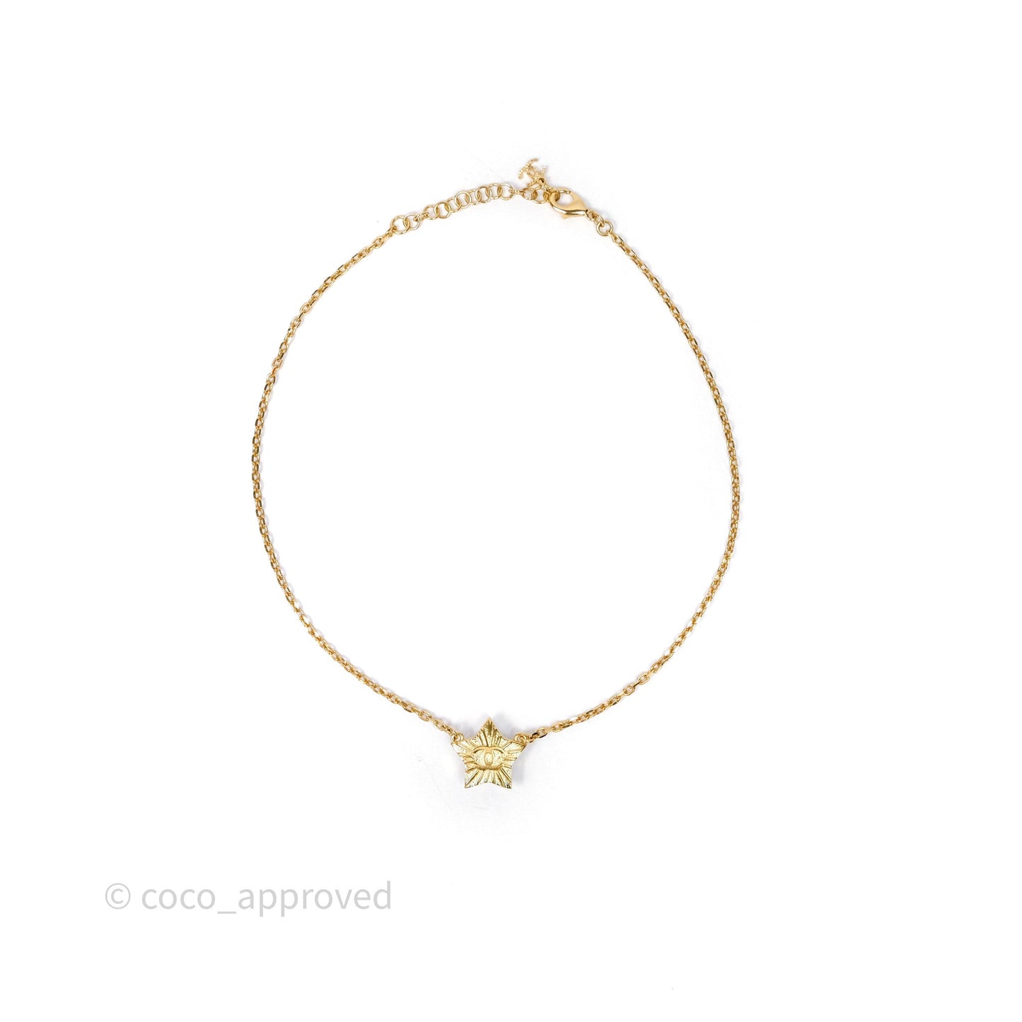 Chanel Crystals CC Star Necklace Gold Tone 24C