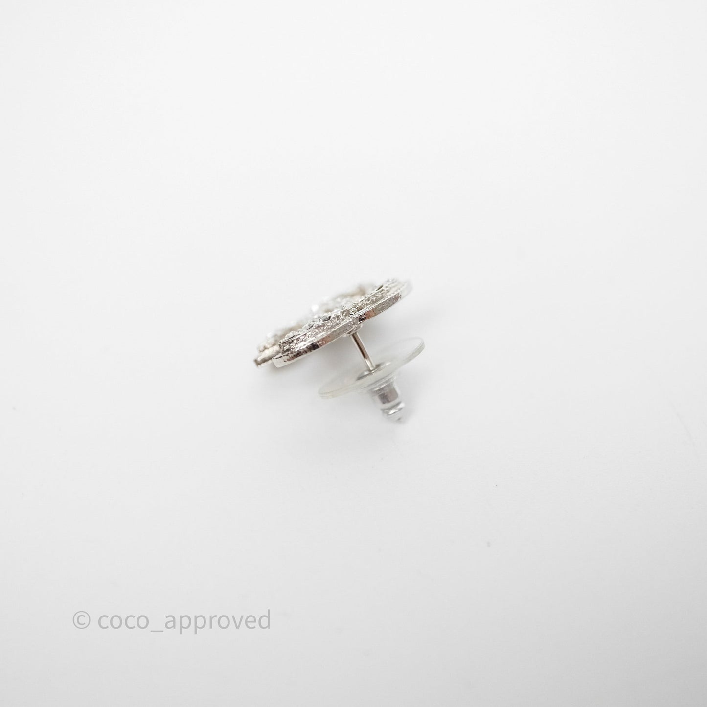 Chanel Crystal CC Earrings Silver Tone 10A