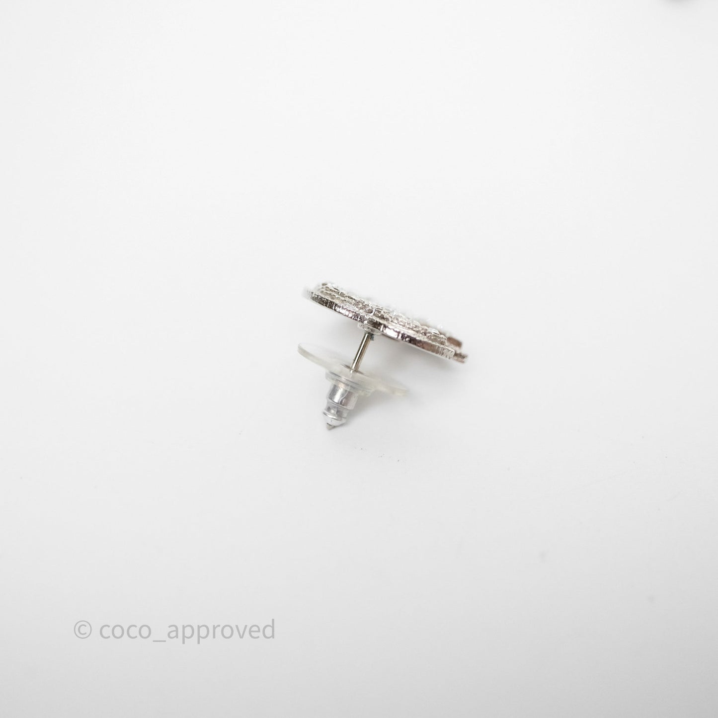 Chanel Crystal CC Earrings Silver Tone 10A